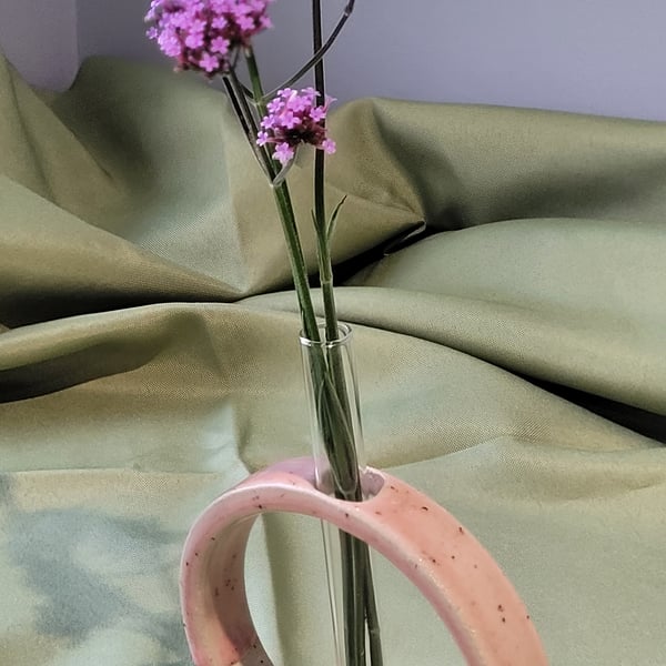 Speckled pink test tube stem vase handmade pottery