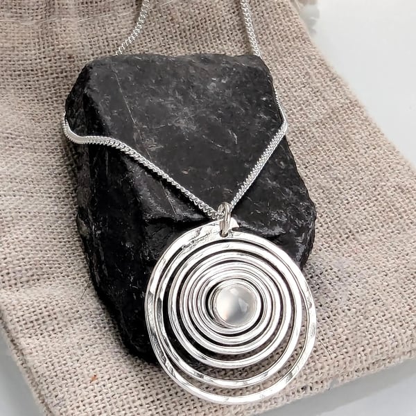 Recycled Sterling Silver Spiral Moonstone pendant, Handmade in Scotland