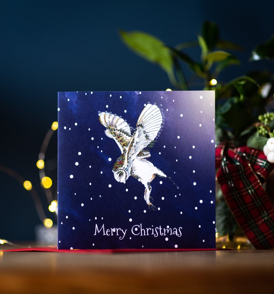 Christmas Snowy Barn Owl single  card
