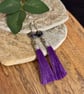 Long deep purple Czech glass tassel earrings - Image 2