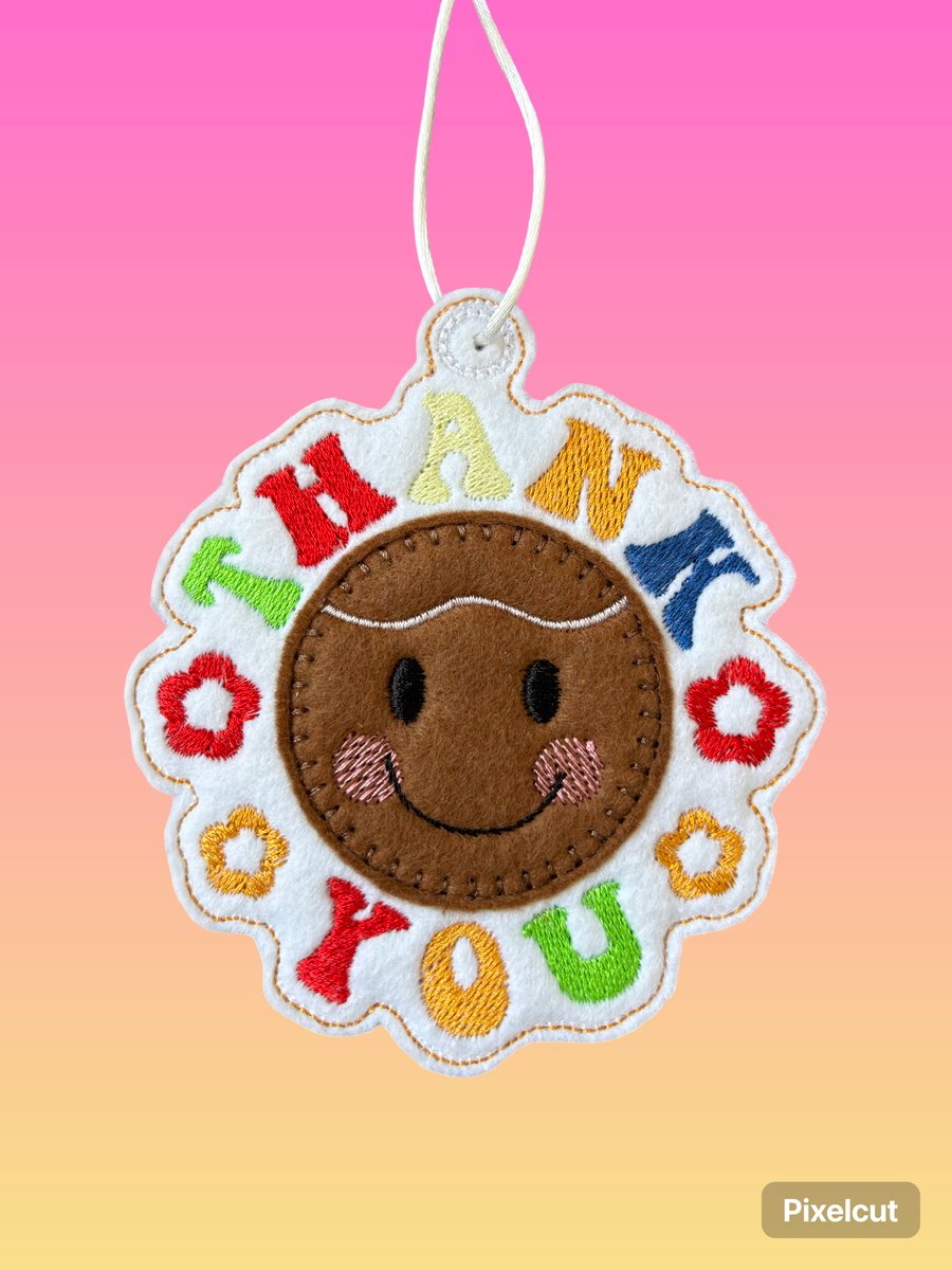 Thank you gingerbread face Embroidered Hanging Keepsake 