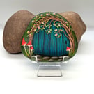 Blue Fairy Door Hand Painted Rock Art