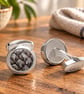 Grey Salmon Leather Cufflinks, Stainless Steel
