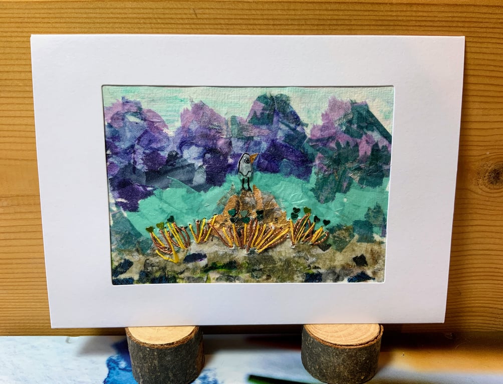 Abstract Landscape Mixed Media Framed Art Card.