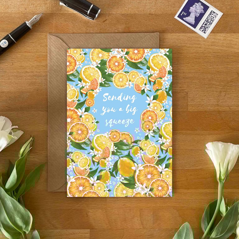 Sending You a Big Squeeze Card – Blank Inside with Kraft Envelope