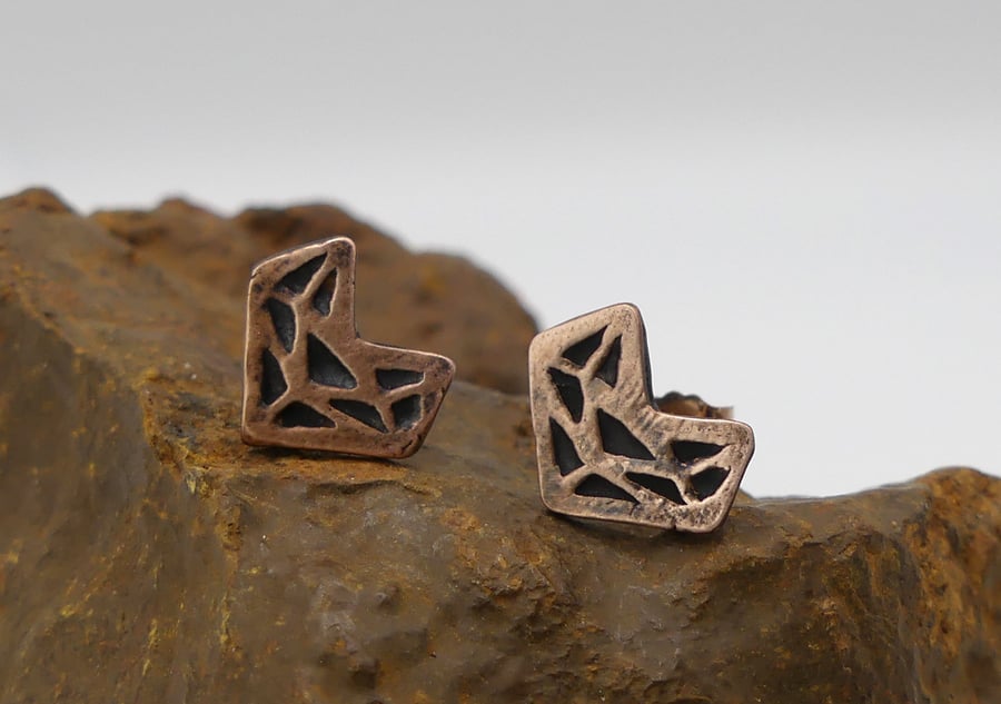 Recycled Copper Fox Head Stud Earrings.