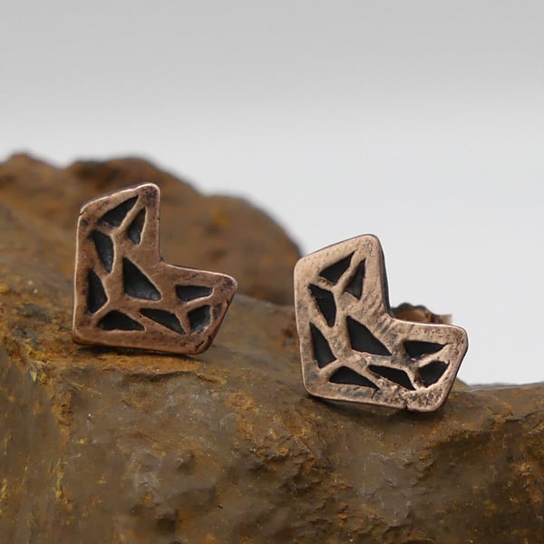 Recycled Copper Fox Head Stud Earrings.