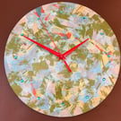 Decoupage Clock - red and green leaf style pattern