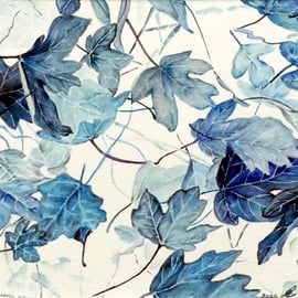 Autumn Leaves Blue Scale Original Watercolour Painting