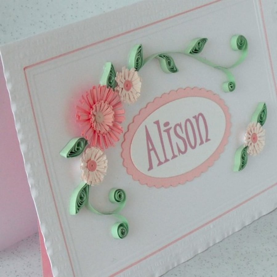 Quilling birthday card, personalised 