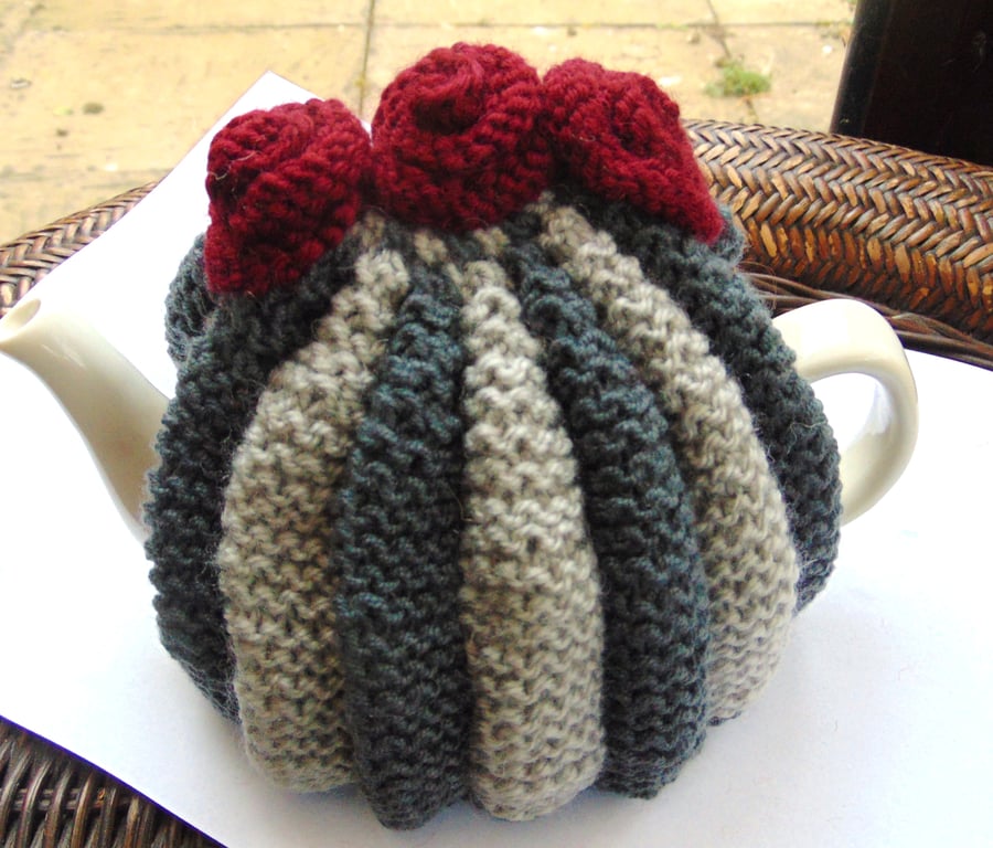 Hand Knitted Small  Roses Tea Cosy