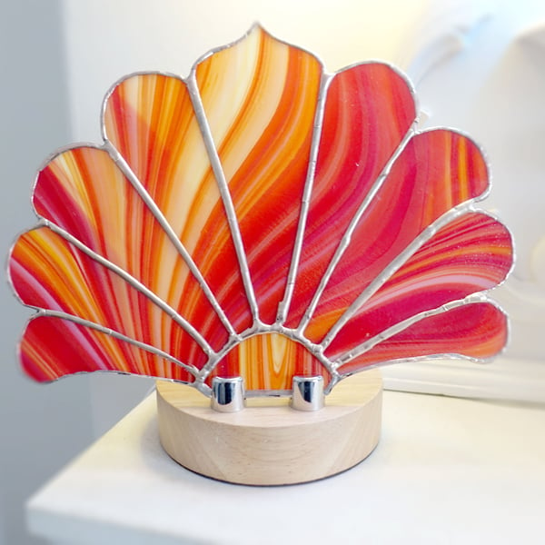 Orange Sunset Stained Glass Fan Lamp Fully Wired 