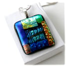 Patchwork Dichroic Fused Glass Pendant P021 Silver plated chain