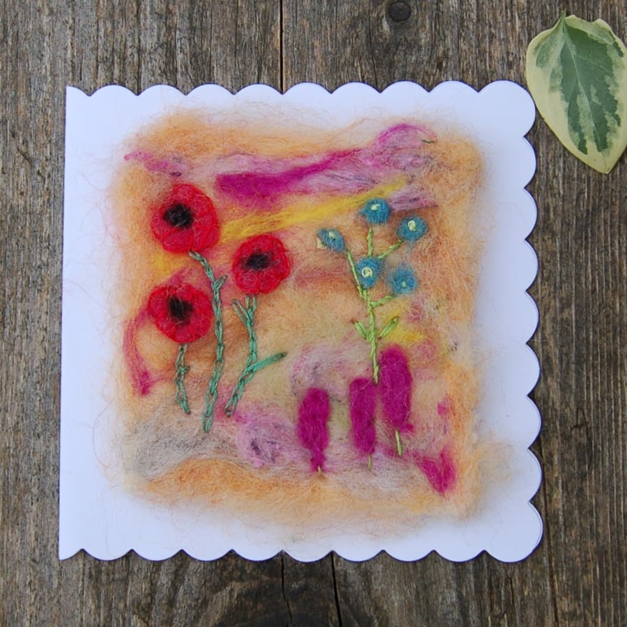 Birthday card, Hand Stitched Wild Flower Meadow... - Folksy