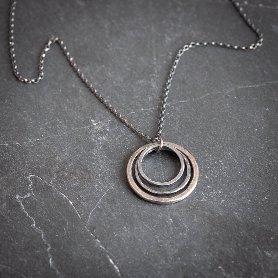 Layered Oxidised Sterling Silver Circles Necklace