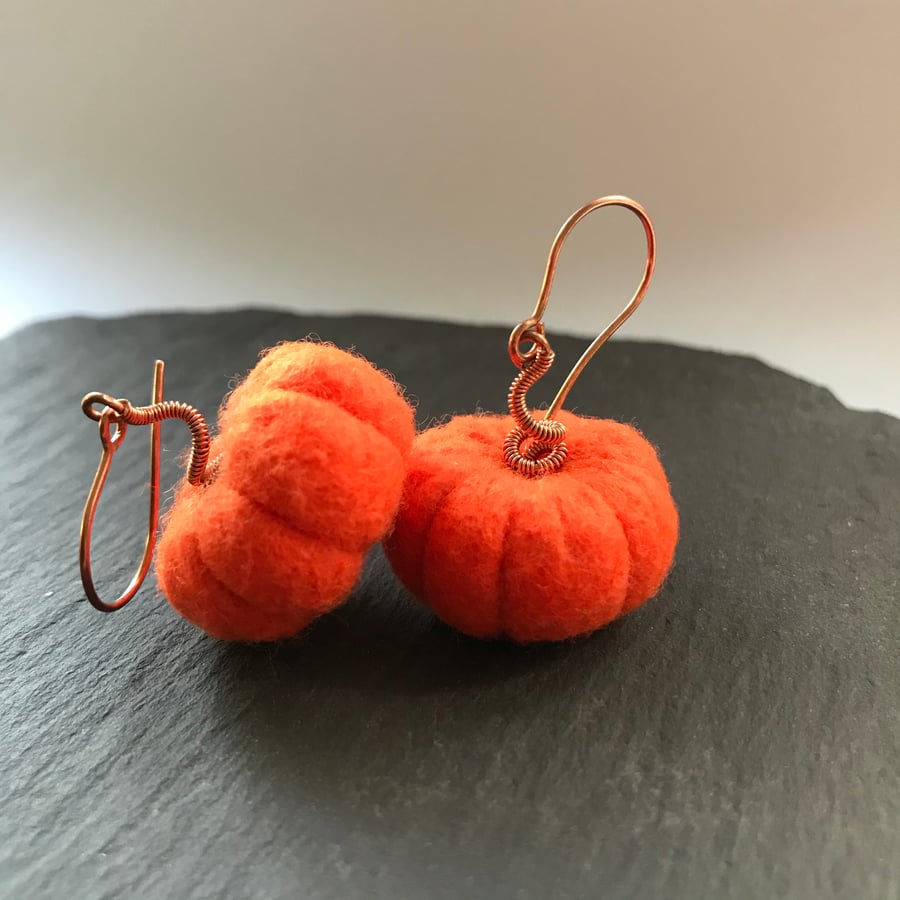 Pumpkin Copper and Felt Earrings