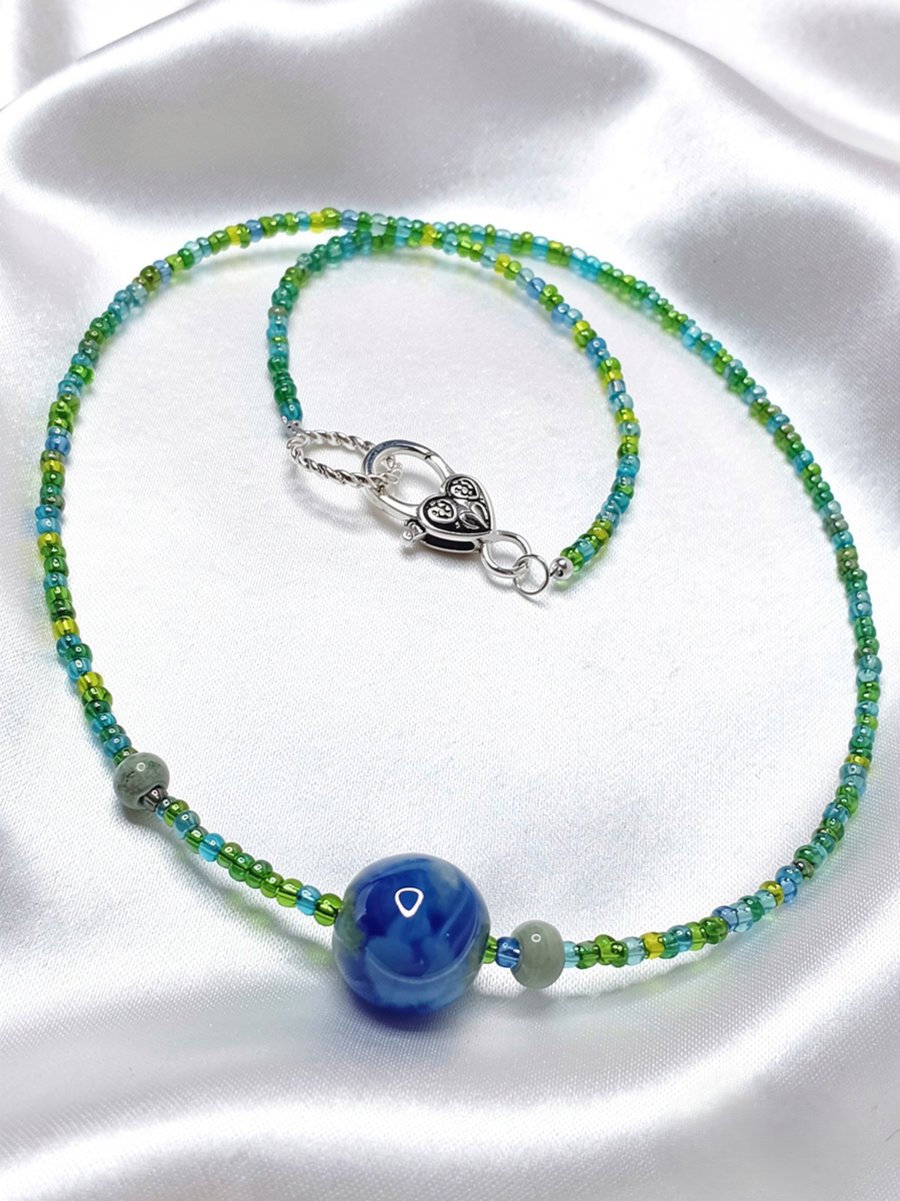 Ceramic Beads and Seed Bead Necklace