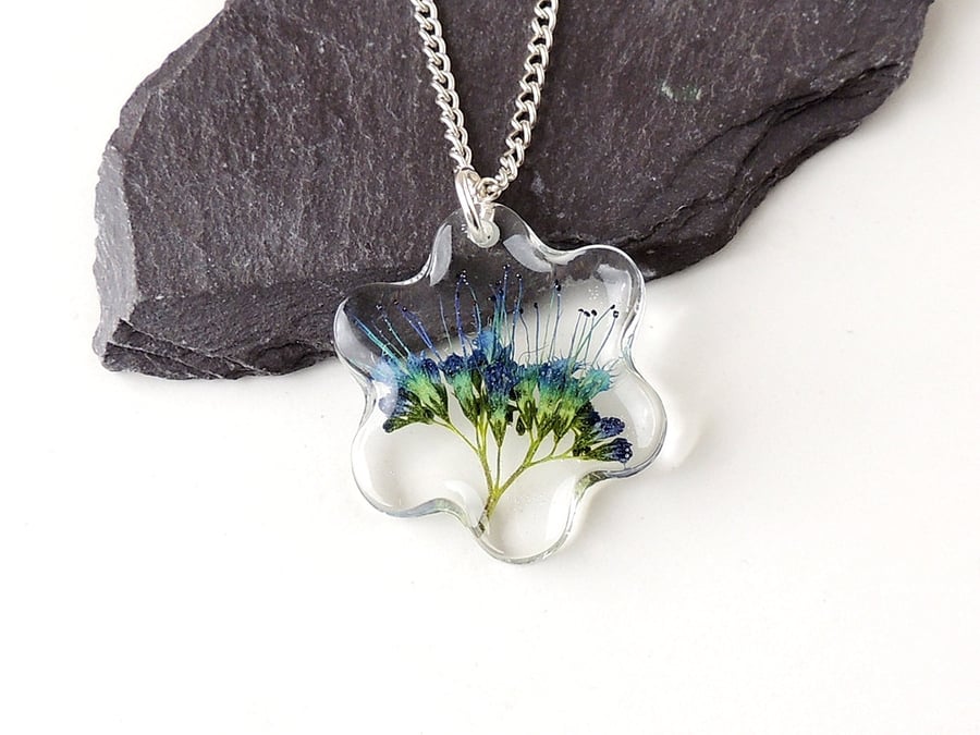 Blue Flower Necklace - SALE (404a)