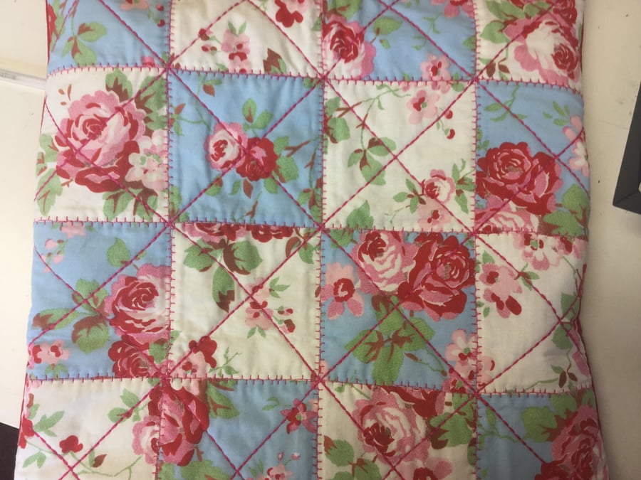 Patchwork Vintage Style  Cushion Cover - Blue & White Roses
