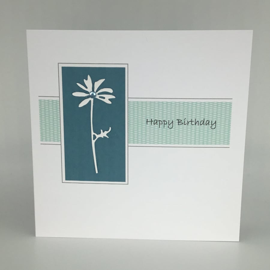 Teal tall flower birthday card