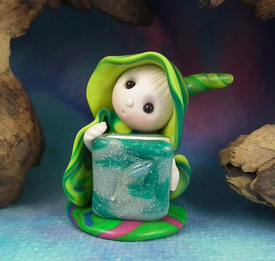 Sale Tiny Library Gnome 'Gillen' with fishy tales book OOAK Sculpt Ann Galvin