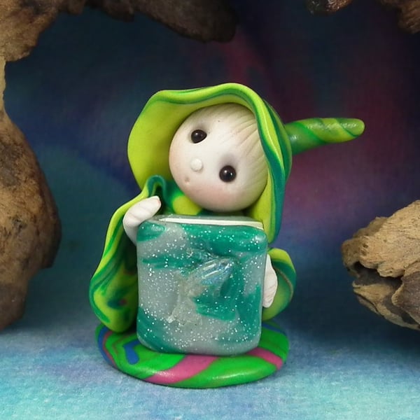 Sale Tiny Library Gnome 'Gillen' with fishy tales book OOAK Sculpt Ann Galvin