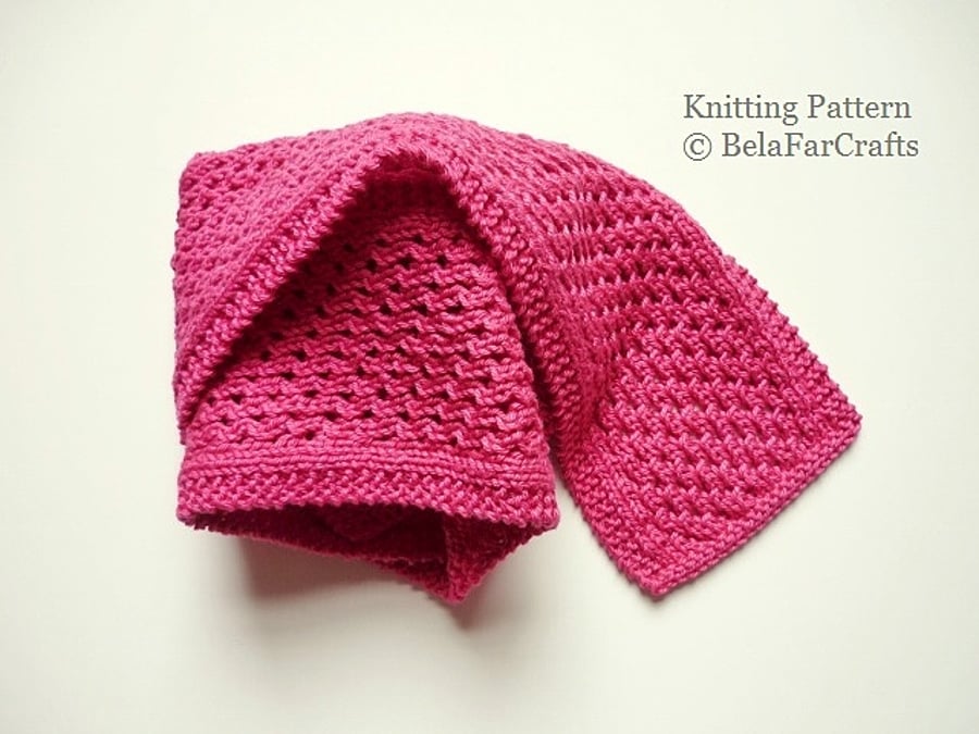 KNITTING PATTERN - Cotton Eyelet Scarf - Cotton scarf tutorial 