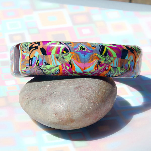 Designer Bangle - Abstract Pop Art Style in Rich Colours - Handmade - Unique