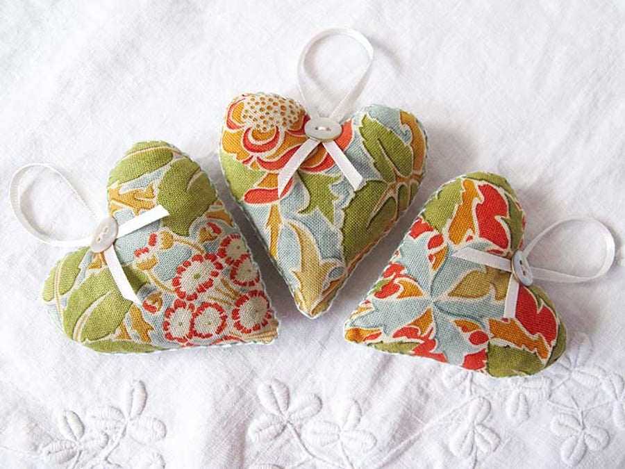 SET OF 3 CHARLES VOYSEY  LAVENDER BAGS - HEART SHAPED