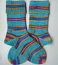 Hand-cranked Knitted Ribbed Wool Socks Size 6 to 7 Mismatched Turnover Tops - Image 4