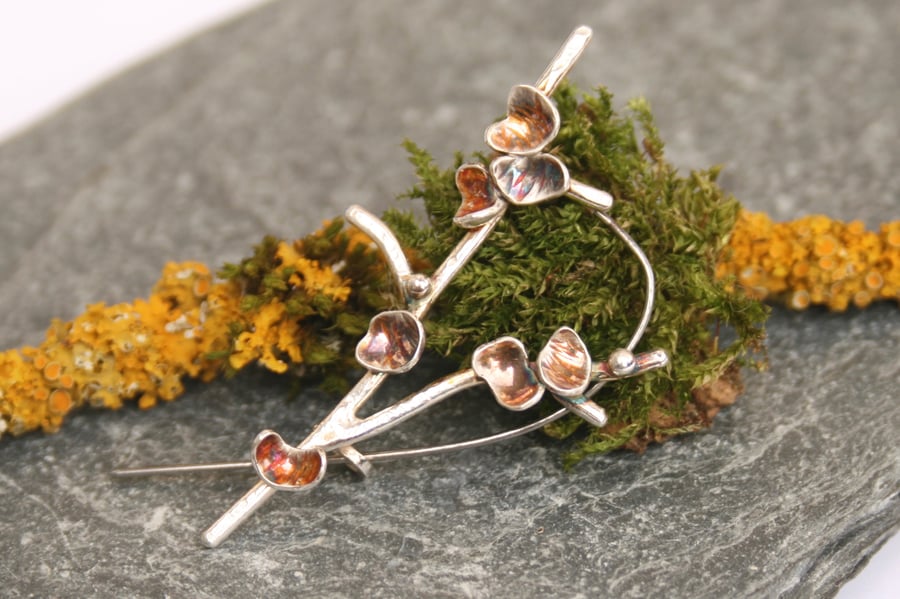 Sterling silver tree brooch, lichen inspired brooch, milestone birthday gift