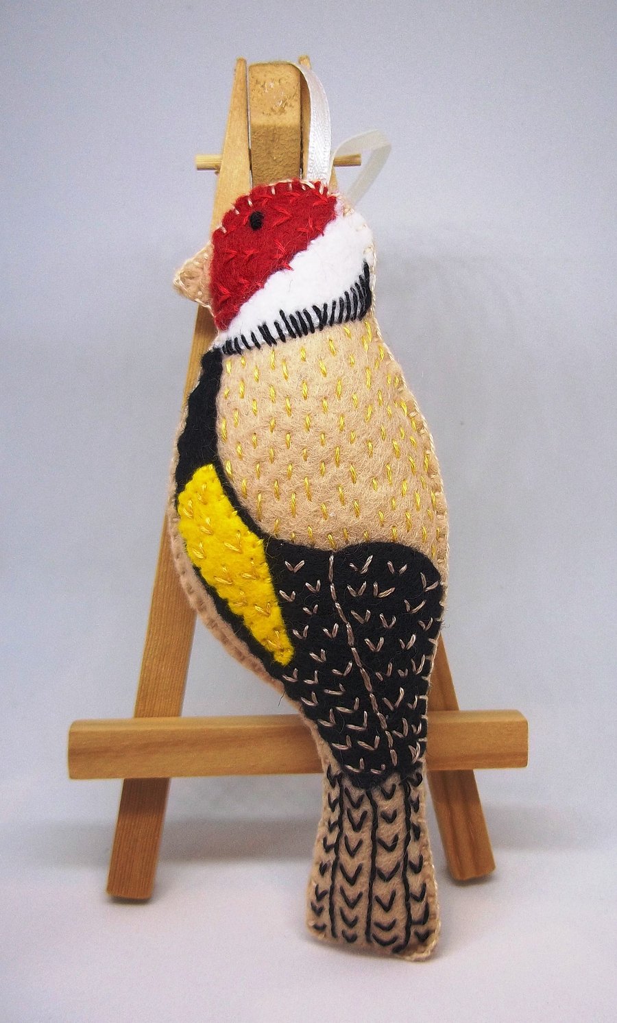 Gold Finch felt embroidered decoration, garden bird range  