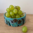 TURQUOISE WILDFLOWER CERAMIC STONEWARE BOWL