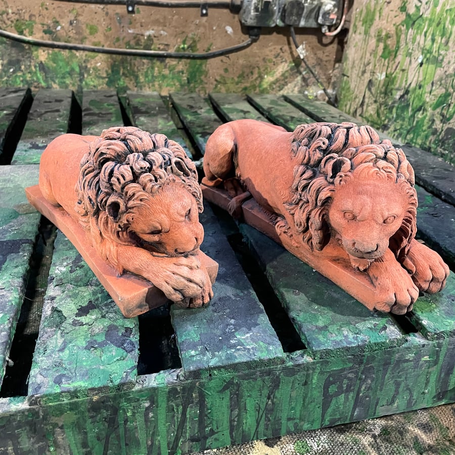 After Canova Chatsworth Sleeping Lion's - Pair of regency style sculptures