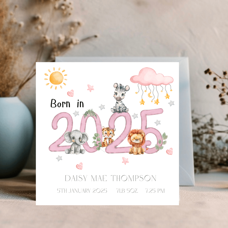 2025 New Baby Card - Baby Girl  born in 2025 - New Baby Girl Card