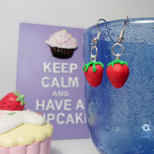  Retro Strawberry earrings STUD, DROP or CLIP ON, unique, handmade, novel