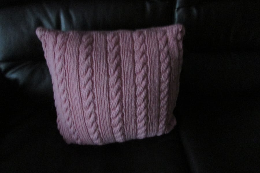 Pink Arran Cable Cushion Cover