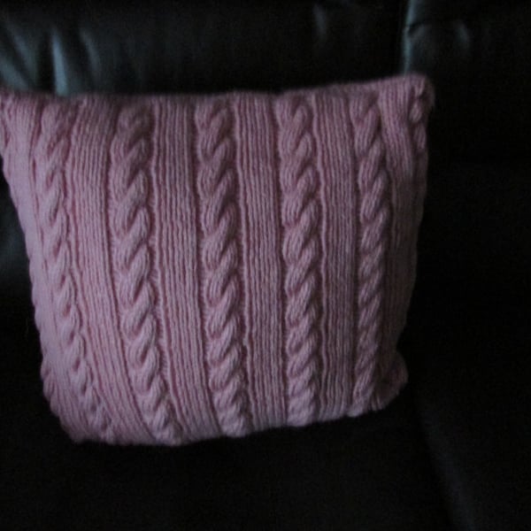 Pink Arran Cable Cushion Cover