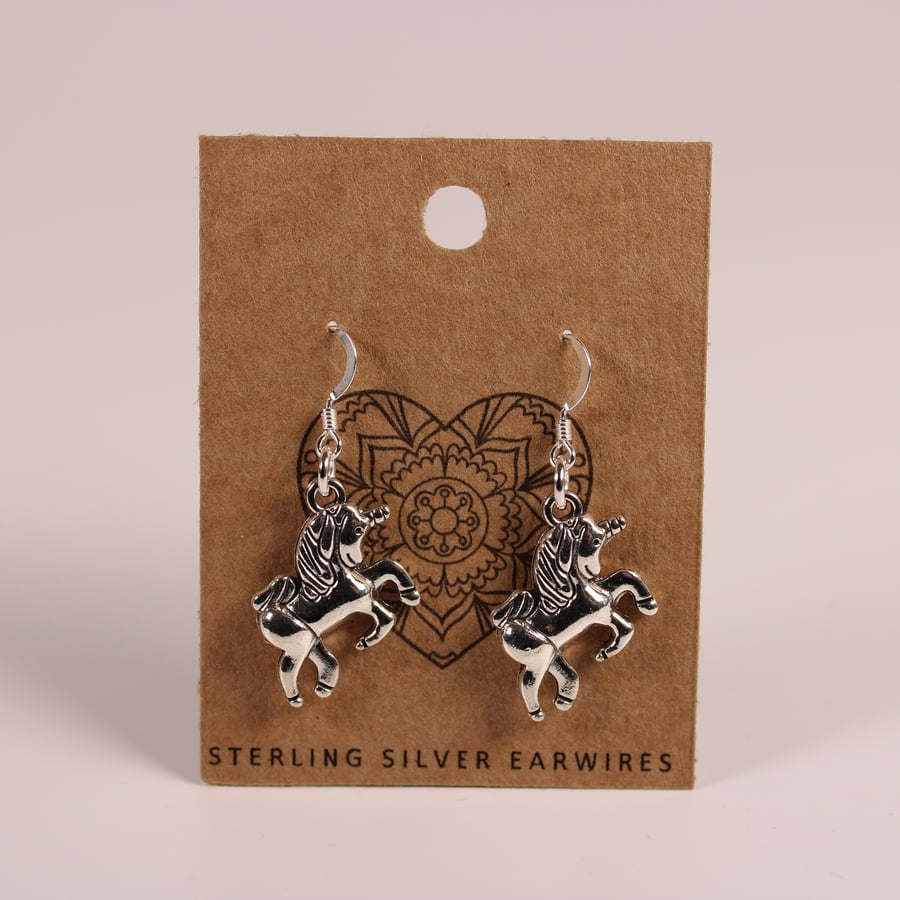 Unicorn Dangle Earrings with 925 Sterling Silver Earwires