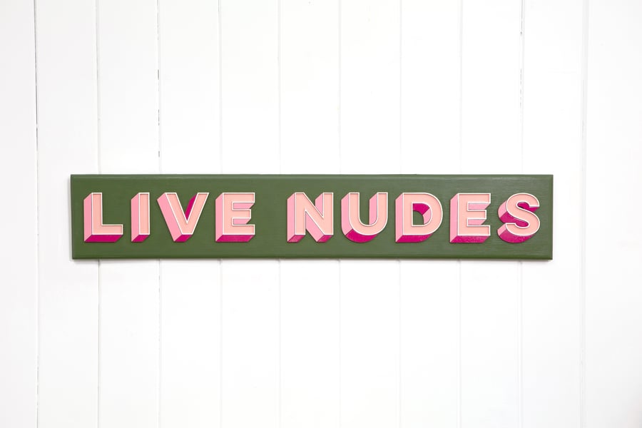 WOODEN TYPOGRAPHIC SIGN: LIVES NUDES - FOREST GREEN