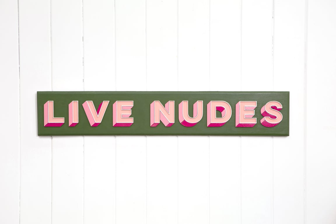 WOODEN TYPOGRAPHIC SIGN: LIVES NUDES - FOREST GREEN
