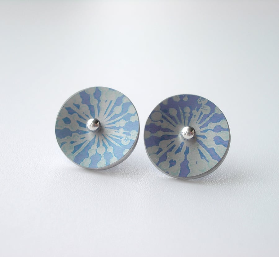 Blue and silver dandelion clock studs