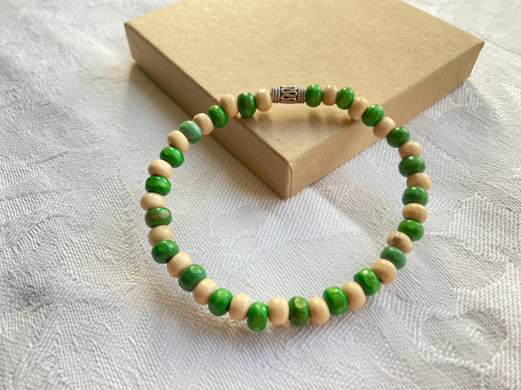 Green & Beige stretchy bracelet 