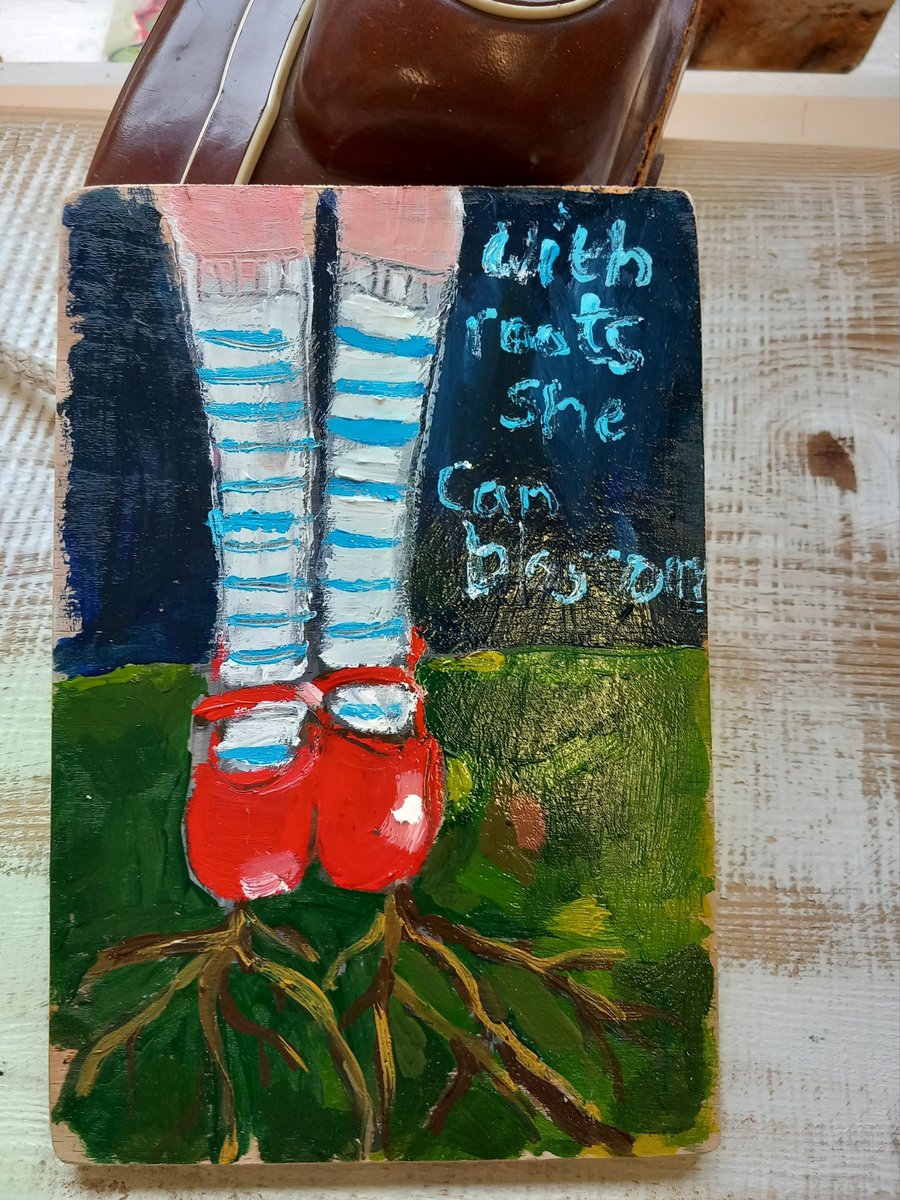 'With roots we can blossom'  painting on wood