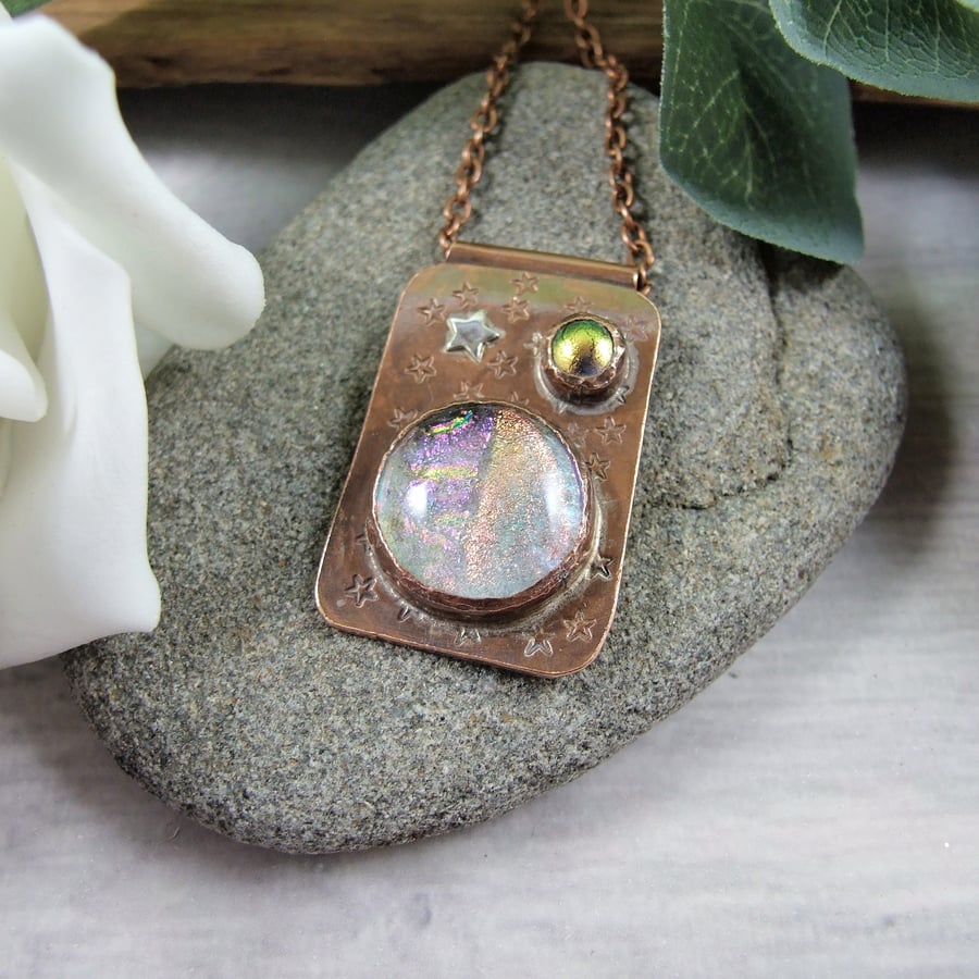 Cosmos Dichroic Glass and Copper Necklace. Arti Folksy