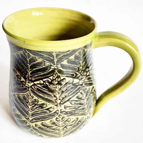 Green Patterned  Mug - Hand Thrown Stoneware Ceramic Mug