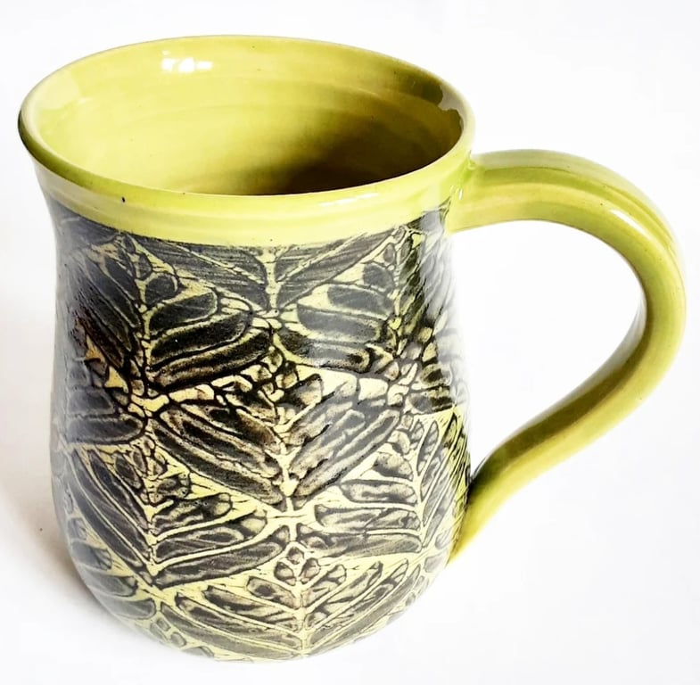 Green Patterned  Mug - Hand Thrown Stoneware Ceramic Mug