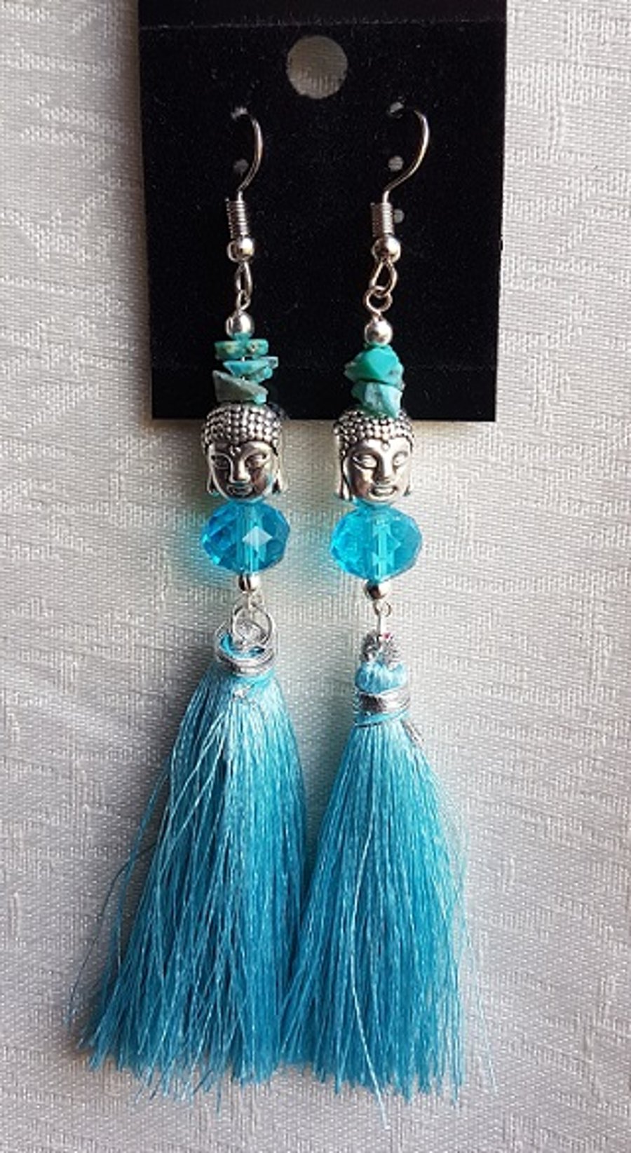 Beautiful Blue tassel Buddha charm Earrings