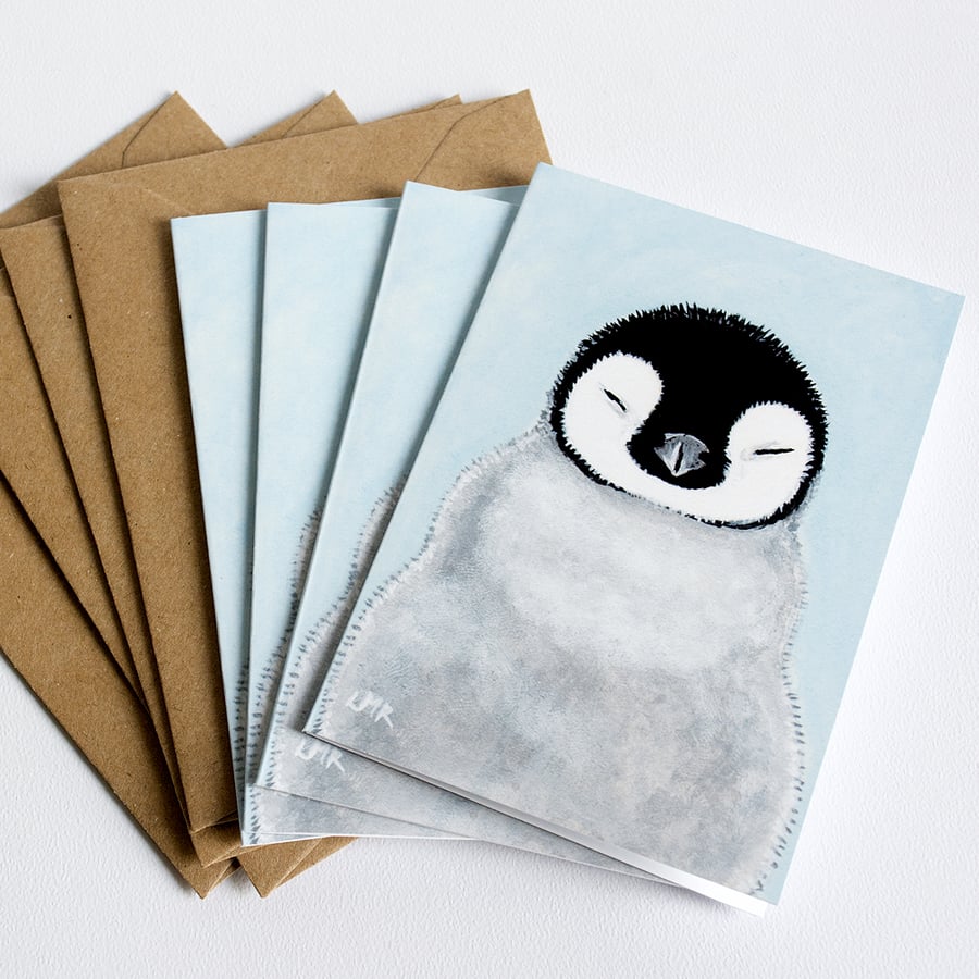 Penguin Chick Mini Note Cards - Set of 4 - Handmade