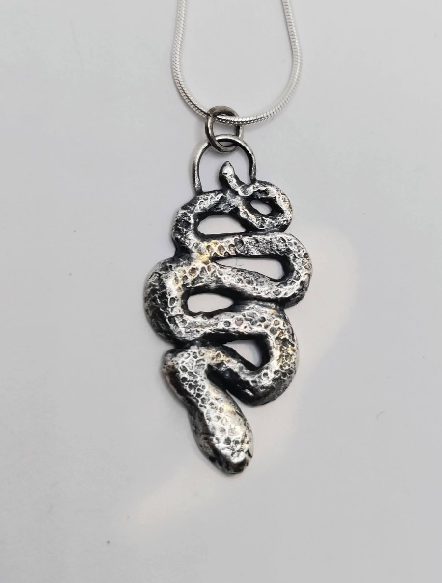 Antiqued Fine Silver Snake Pendant